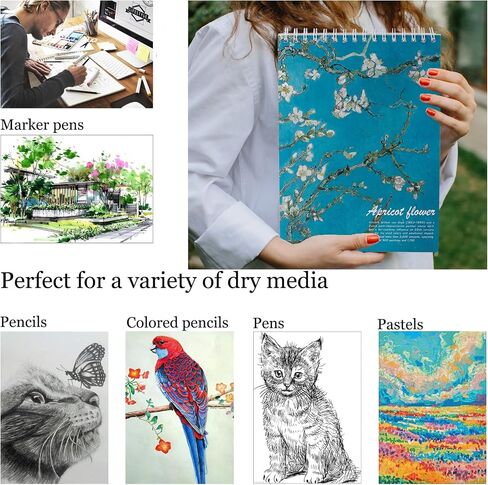 SuyuanArt Van Gogh Aesthetic Art Mixed Media Sketchbook,98lb/160gsm Acid Free Thick Paper Sketching,Larger Blank Spiral Bound Notebook,Sketch Pad Book for Kids Student and Adult (Almond Blossoms) in Kuwait