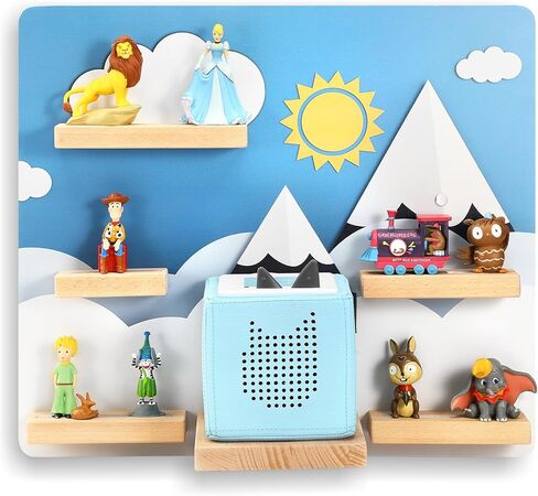 رف عائم لـ Toniebox، رف خشبي مغناطيسي يثبت على الحائط مع حقيبة حمل متوافقة مع شخصيات Tonie Audio Player لغرفة الأطفال (الشمس) in Kuwait