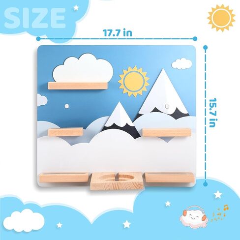 رف عائم لـ Toniebox، رف خشبي مغناطيسي يثبت على الحائط مع حقيبة حمل متوافقة مع شخصيات Tonie Audio Player لغرفة الأطفال (الشمس) in Kuwait