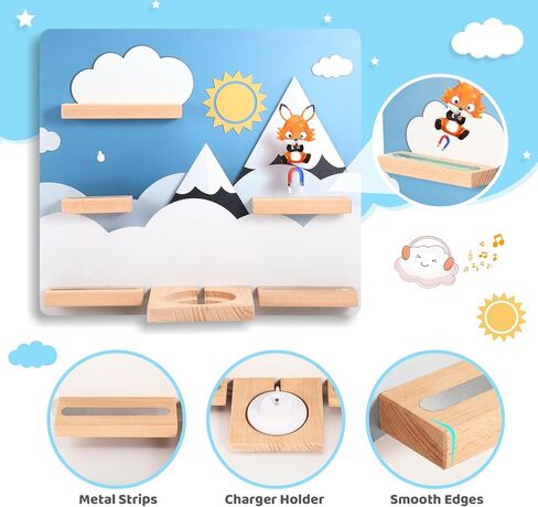 رف عائم لـ Toniebox، رف خشبي مغناطيسي يثبت على الحائط مع حقيبة حمل متوافقة مع شخصيات Tonie Audio Player لغرفة الأطفال (الشمس) in Kuwait