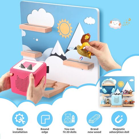 رف عائم لـ Toniebox، رف خشبي مغناطيسي يثبت على الحائط مع حقيبة حمل متوافقة مع شخصيات Tonie Audio Player لغرفة الأطفال (الشمس) in Kuwait