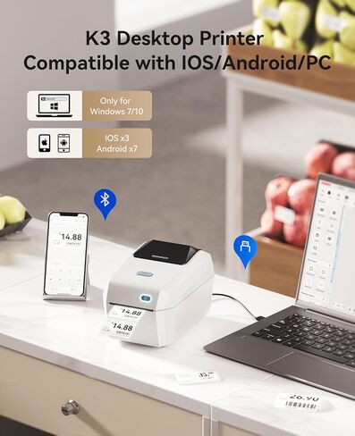 NIIMBOT Label Maker for Sticker Labels, K3 Label Printer Can Print Width 3.15 Inch Label Paper for Small Business and Home Office, Compatible with PC, 7 Android&3 iOS (White) in Kuwait