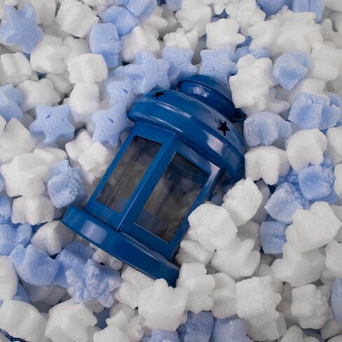 Magicwater Supply - .25 Cu Ft - Blue & White Star Shaped Recycled Anti Static Packing Peanuts - Compostable & Biodegradable Cushion for Shipping - Dust-Free & Abrasion Resistant - Void Filler in Saudi Arabia
