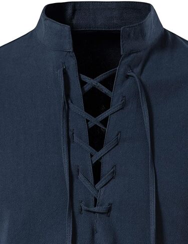 Men's Cotton Linen Lace Up Shirts Pirate Medieval Viking Renaissance Halloween Costume Drawstring Arm Banded Tops in Kuwait