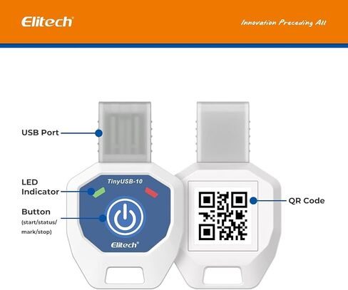 Elitech 10 Pack مسجل بيانات درجة الحرارة للاستخدام الفردي لمدة 90 يومًا أثناء الرحلة، مسجل درجة الحرارة القابل للتصرف، تقرير PDF صغير ولكن النخبة TinyUSB 14～104 درجة فهرنهايت، UTC-0 الافتراضي in Kuwait