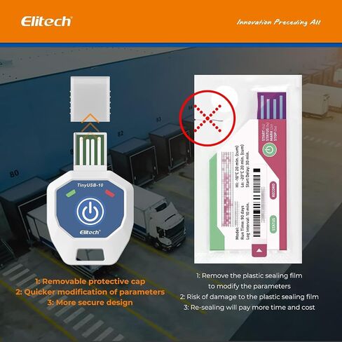 Elitech 10 Pack مسجل بيانات درجة الحرارة للاستخدام الفردي لمدة 90 يومًا أثناء الرحلة، مسجل درجة الحرارة القابل للتصرف، تقرير PDF صغير ولكن النخبة TinyUSB 14～104 درجة فهرنهايت، UTC-0 الافتراضي in Kuwait