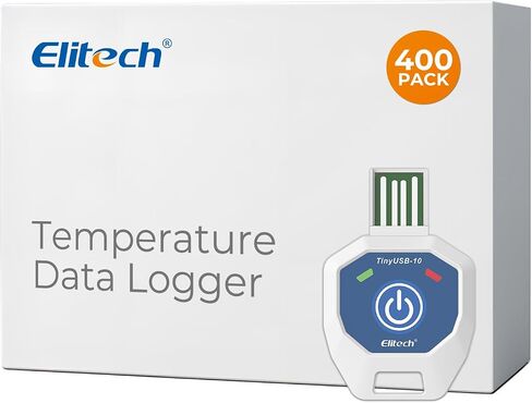 Elitech 10 Pack مسجل بيانات درجة الحرارة للاستخدام الفردي لمدة 90 يومًا أثناء الرحلة، مسجل درجة الحرارة القابل للتصرف، تقرير PDF صغير ولكن النخبة TinyUSB 14～104 درجة فهرنهايت، UTC-0 الافتراضي in Kuwait