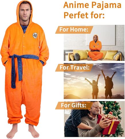 بذلة Dragon z Pajamas Anime للرجال البالغين بغطاء للرأس من قطعة واحدة مع حزام بزر in Kuwait