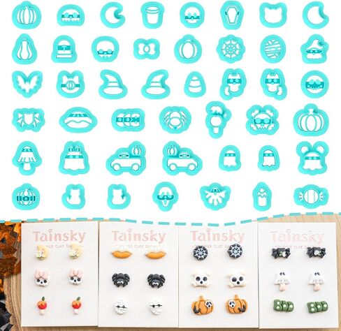TAINSKY Halloween Polymer Clay Cutters, 45 Shapes Halloween Studs Clay Earrings Cutters, Mini Halloween Clay Cutters for Polymer Clay Jewelry, Pumpkin Halloween Clay Cutters (Studs Clay Cutters) in Saudi Arabia