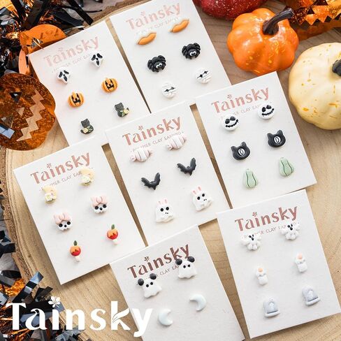 TAINSKY Halloween Polymer Clay Cutters, 45 Shapes Halloween Studs Clay Earrings Cutters, Mini Halloween Clay Cutters for Polymer Clay Jewelry, Pumpkin Halloween Clay Cutters (Studs Clay Cutters) in Saudi Arabia