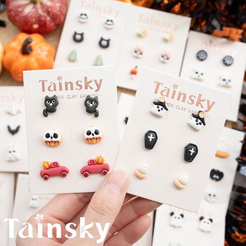 TAINSKY Halloween Polymer Clay Cutters, 45 Shapes Halloween Studs Clay Earrings Cutters, Mini Halloween Clay Cutters for Polymer Clay Jewelry, Pumpkin Halloween Clay Cutters (Studs Clay Cutters) in Saudi Arabia