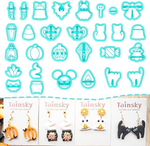 TAINSKY Halloween Polymer Clay Cutters, 45 Shapes Halloween Studs Clay Earrings Cutters, Mini Halloween Clay Cutters for Polymer Clay Jewelry, Pumpkin Halloween Clay Cutters (Studs Clay Cutters) in Saudi Arabia