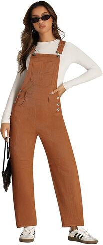 Yousify وزرة للنساء فضفاضة تناسب واسعة الساق قطعة واحدة حللا عادية الصوف مريلة عموما مع جيوب S-2XL in Kuwait