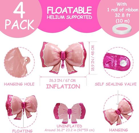 6 Pack Pink Jumbo Bowknot Decoration Balloon, Mouse Party Bowtie Foil Bow Balloons For Birthday Party Baby Shower Bridal Gender Reveal Decoration Supplies in Kuwait