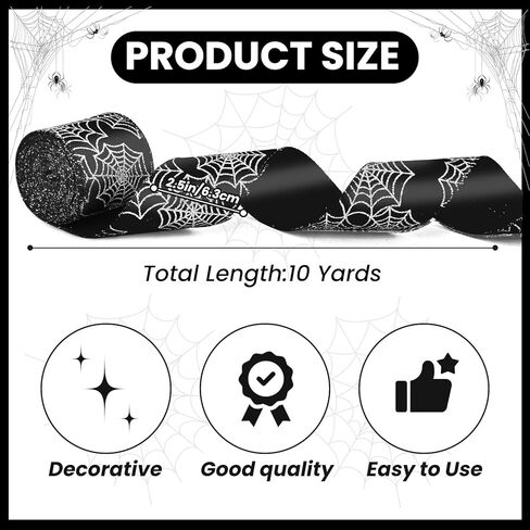 2.5" X 10 Yards Halloween Spider Web Wired Ribbon for Gift Wrapping, Glitter Cobweb Ribbon for Halloween Party Decoration, Garland, Home Wreath, Tree, Bow Decor, DIY Crafts Ornaments in Saudi Arabia