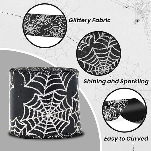 2.5" X 10 Yards Halloween Spider Web Wired Ribbon for Gift Wrapping, Glitter Cobweb Ribbon for Halloween Party Decoration, Garland, Home Wreath, Tree, Bow Decor, DIY Crafts Ornaments in Saudi Arabia
