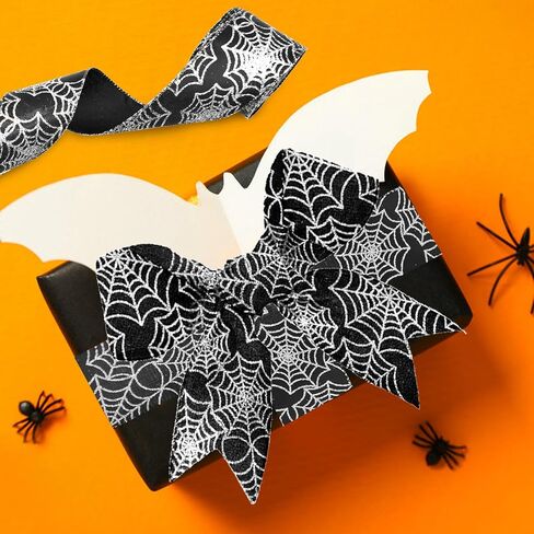 2.5" X 10 Yards Halloween Spider Web Wired Ribbon for Gift Wrapping, Glitter Cobweb Ribbon for Halloween Party Decoration, Garland, Home Wreath, Tree, Bow Decor, DIY Crafts Ornaments in Saudi Arabia
