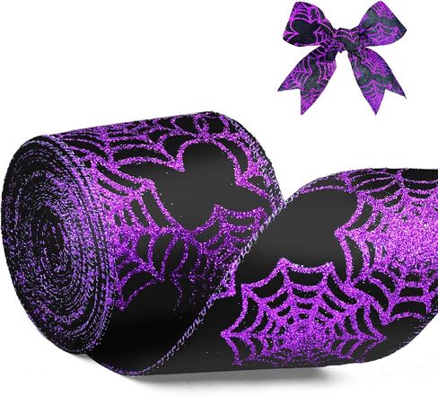 2.5" X 10 Yards Halloween Spider Web Wired Ribbon for Gift Wrapping, Glitter Cobweb Ribbon for Halloween Party Decoration, Garland, Home Wreath, Tree, Bow Decor, DIY Crafts Ornaments in Saudi Arabia