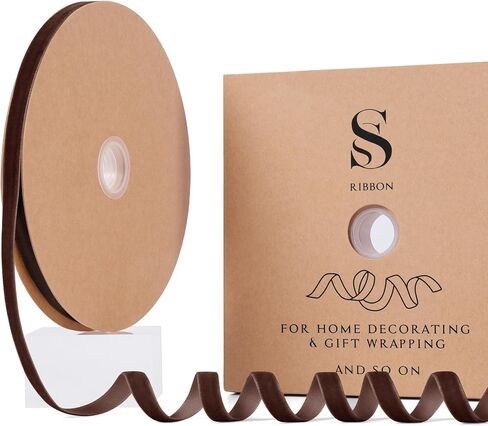 Brown Christmas Velvet Ribbon for Tree, Gift Wrapping, Flower Bouquet, Wreath Decorations, Bow Making 3/8'', 25 Yards in Saudi Arabia