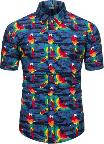 TUNEVUSE Mens Flower/Pineapple/Bird Print Hawaiian Short Sleeve Shirt Casual Button Down Tropical Shirt in Kuwait