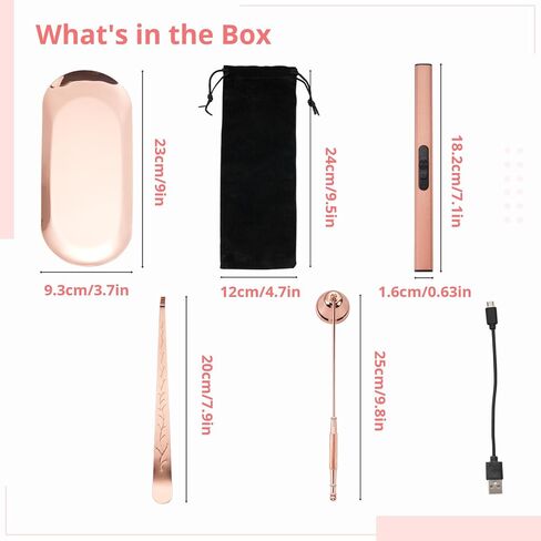 مجموعة إكسسوارات شموع 5 في 1، طقم العناية بالشموع باللون الذهبي الوردي مع ولاعة وصينية، وقاطعة تشذيب فتائل الشموع، وطفاية شموع، وغطاء فتيل هدية لمحبي الشموع in Kuwait