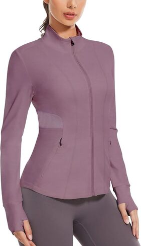 Women's Athletic Jacket Running Track Invisible Zipper Pocket Sportwear with Thumb Holes in Saudi Arabia