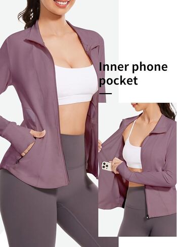 Women's Athletic Jacket Running Track Invisible Zipper Pocket Sportwear with Thumb Holes in Saudi Arabia