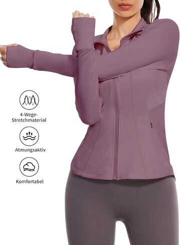 Women's Athletic Jacket Running Track Invisible Zipper Pocket Sportwear with Thumb Holes in Saudi Arabia