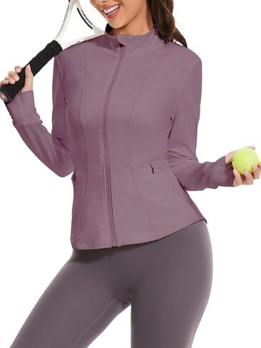 Women's Athletic Jacket Running Track Invisible Zipper Pocket Sportwear with Thumb Holes in Saudi Arabia