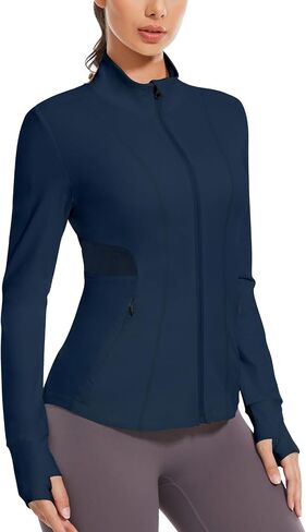 Women's Athletic Jacket Running Track Invisible Zipper Pocket Sportwear with Thumb Holes in Saudi Arabia