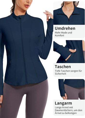 Women's Athletic Jacket Running Track Invisible Zipper Pocket Sportwear with Thumb Holes in Saudi Arabia