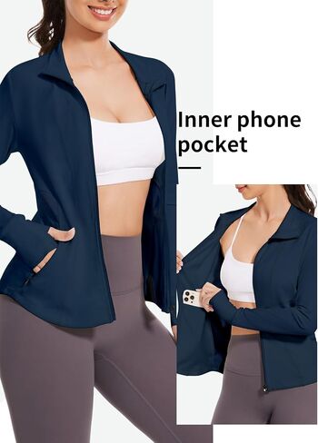 Women's Athletic Jacket Running Track Invisible Zipper Pocket Sportwear with Thumb Holes in Saudi Arabia