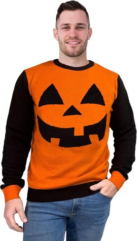 Halloween Sweater - Cozy Jack-o-Lantern Design - Orange and Black - Small US Size - Spooky Knit Pullover - Unisex Halloween Sweater in Saudi Arabia