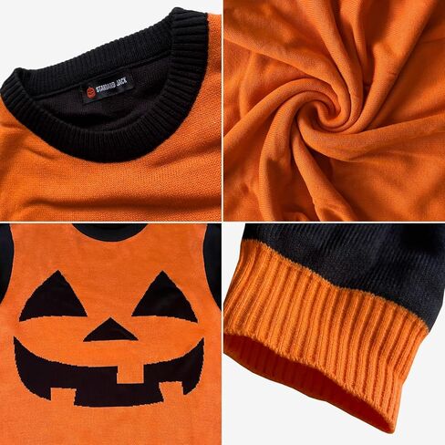 Halloween Sweater - Cozy Jack-o-Lantern Design - Orange and Black - Small US Size - Spooky Knit Pullover - Unisex Halloween Sweater in Saudi Arabia