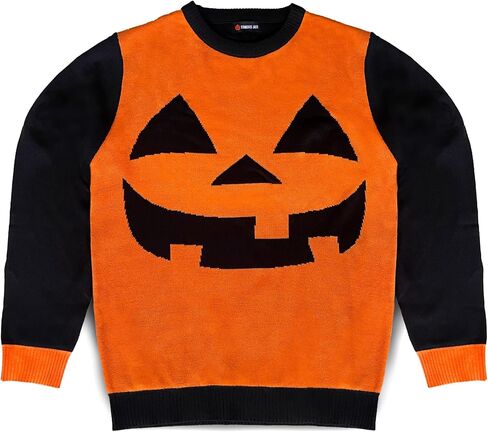 Halloween Sweater - Cozy Jack-o-Lantern Design - Orange and Black - Small US Size - Spooky Knit Pullover - Unisex Halloween Sweater in Saudi Arabia