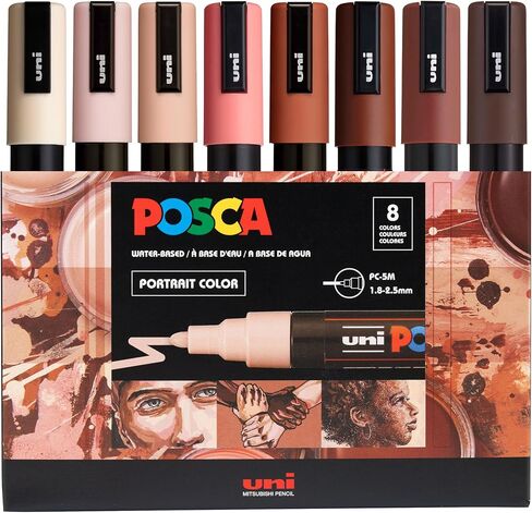 Posca Markers Set, 8 Medium Paint Markers 5M – Portrait Tones – Beige, Satin Pink, Powder Pink, Coral Pink, Chestnut, Brown, Cacao Brown, Dark Brown in Saudi Arabia