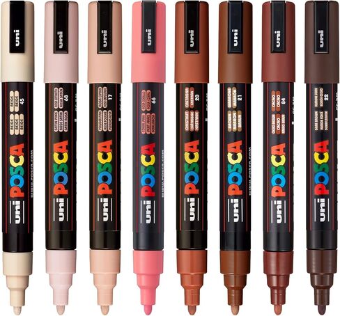 Posca Markers Set, 8 Medium Paint Markers 5M – Portrait Tones – Beige, Satin Pink, Powder Pink, Coral Pink, Chestnut, Brown, Cacao Brown, Dark Brown in Saudi Arabia