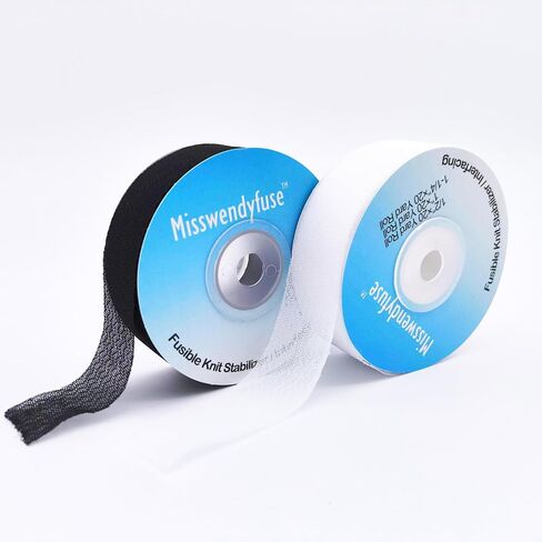 شريط تثبيت محبوك من Misswendyfuse مقاس 1 بوصة × 20 ياردة، واجهة قابلة للانصهار للحواف المحبوكة، لاصق من جانب واحد، فائق النعومة، ناعم ومطاط (أسود) in Kuwait