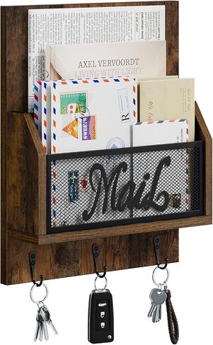 منظم بريد YINMIT مع حامل مفاتيح للجدار، فارز البريد مثبت على الحائط مع 3 خطافات، بريد وحامل مفاتيح لغرفة المدخل والمكتب المنزلي in Kuwait