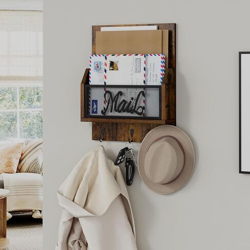 منظم بريد YINMIT مع حامل مفاتيح للجدار، فارز البريد مثبت على الحائط مع 3 خطافات، بريد وحامل مفاتيح لغرفة المدخل والمكتب المنزلي in Kuwait