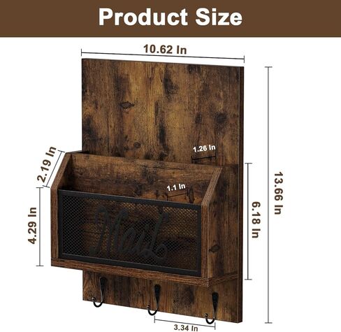 منظم بريد YINMIT مع حامل مفاتيح للجدار، فارز البريد مثبت على الحائط مع 3 خطافات، بريد وحامل مفاتيح لغرفة المدخل والمكتب المنزلي in Kuwait