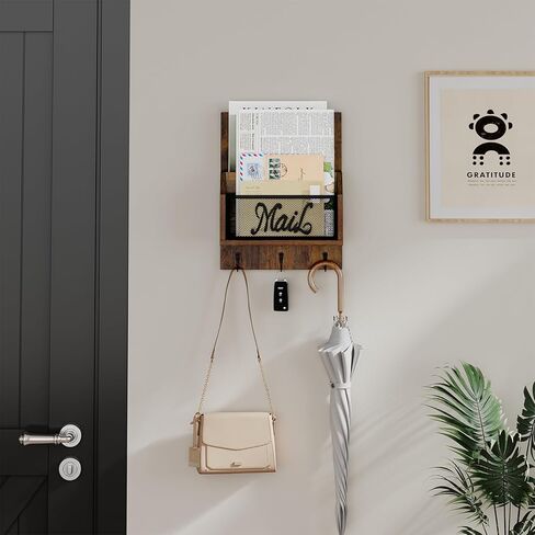 منظم بريد YINMIT مع حامل مفاتيح للجدار، فارز البريد مثبت على الحائط مع 3 خطافات، بريد وحامل مفاتيح لغرفة المدخل والمكتب المنزلي in Kuwait