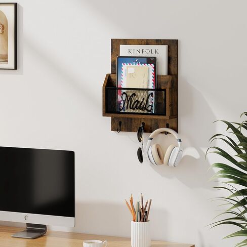 منظم بريد YINMIT مع حامل مفاتيح للجدار، فارز البريد مثبت على الحائط مع 3 خطافات، بريد وحامل مفاتيح لغرفة المدخل والمكتب المنزلي in Kuwait