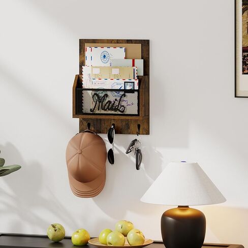 منظم بريد YINMIT مع حامل مفاتيح للجدار، فارز البريد مثبت على الحائط مع 3 خطافات، بريد وحامل مفاتيح لغرفة المدخل والمكتب المنزلي in Kuwait