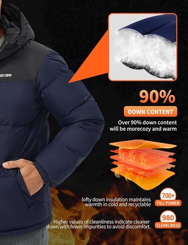 Pioneer Camp Men's Down Jacket 700 Fill Winter Insulated Puffer Jacket Waterproof Puffy Coat with Hood in Kuwait