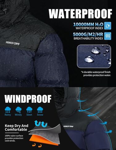 Pioneer Camp Men's Down Jacket 700 Fill Winter Insulated Puffer Jacket Waterproof Puffy Coat with Hood in Kuwait