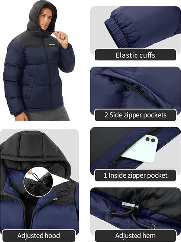 Pioneer Camp Men's Down Jacket 700 Fill Winter Insulated Puffer Jacket Waterproof Puffy Coat with Hood in Kuwait