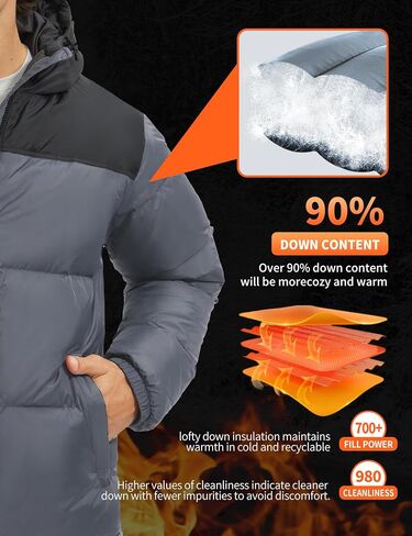 Pioneer Camp Men's Down Jacket 700 Fill Winter Insulated Puffer Jacket Waterproof Puffy Coat with Hood in Kuwait