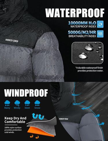 Pioneer Camp Men's Down Jacket 700 Fill Winter Insulated Puffer Jacket Waterproof Puffy Coat with Hood in Kuwait