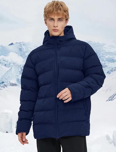 Flygo Mens Hooded Puffer Jacket Insulated Winter Waterproof Warm Coat Zipper Down Quilted Jackets in Saudi Arabia